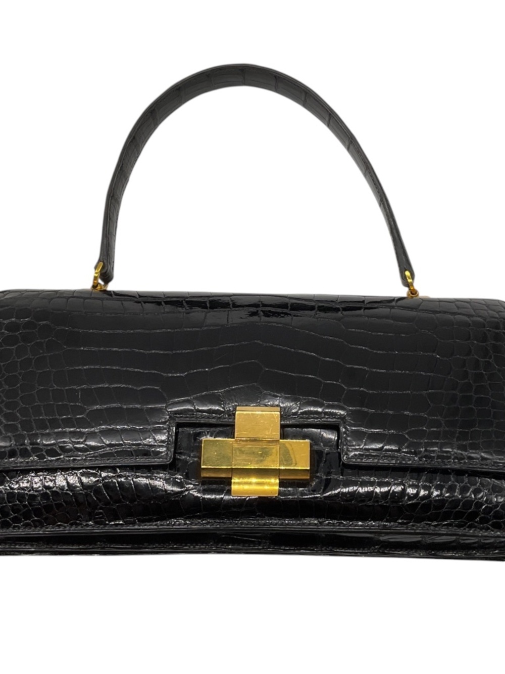 HERMES RARE VINTAGE BLACK CROCODILE SKIN LEATHER LIDO SHOULDER BAG